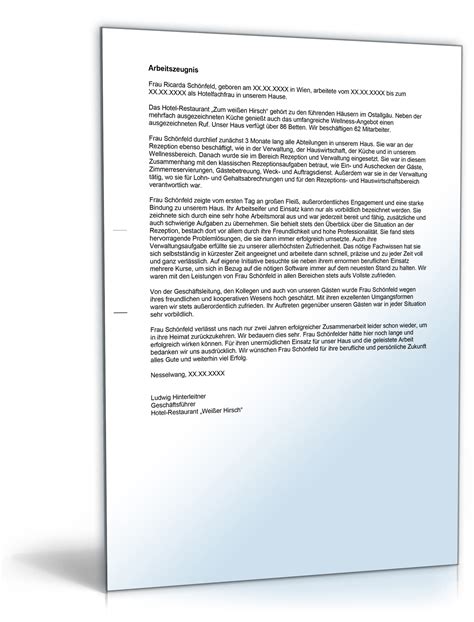 Hotel korrespondenz vorlagen / hotel profi handbuch : Arbeitszeugnis "sehr gut" (Hotelfachleute) ⋆