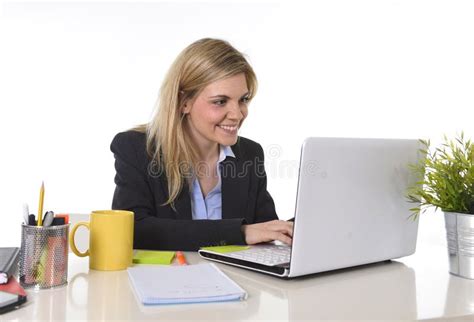 Corporate Portrait Young Happy Caucasian Blond Business Woman Working