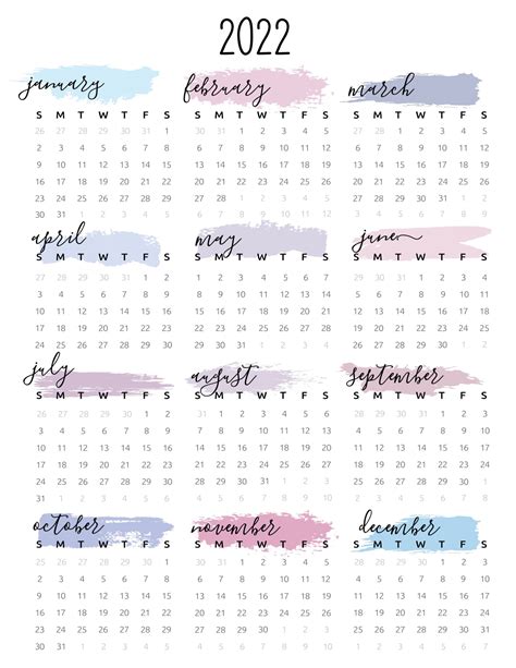 2022 Calendar Printable Cute Free Yearly Templates