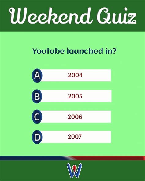 Weekendquiz Youtube Launched In A 2004 B 2005 C 2006 D 2007