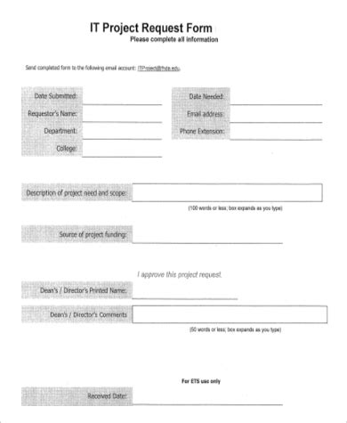 sample project request forms  ms word