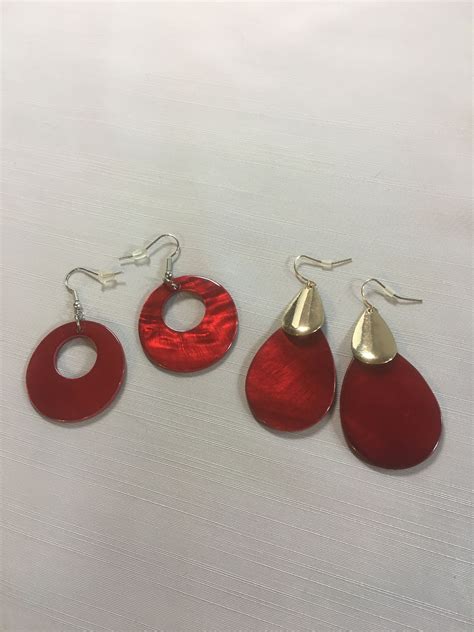 Vintage Dark Red Earrings Two Pairs Gold Trimmed Teardrops Are Etsy