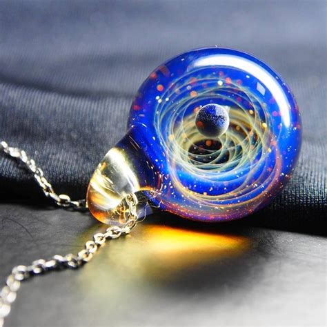 Nebula Blue Galaxy Doppelseitiger Anhänger Halskette Lampwork Glas