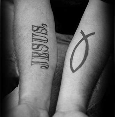 This is a good way of remaining close to god because it is convenient and also looks stylish. 40 Ichthus Tattoo Designs For Men - Jesus Fish Ink Ideas