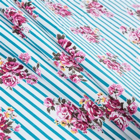 Harbor Blue Carmine Rose And White Floral Striped Stretch