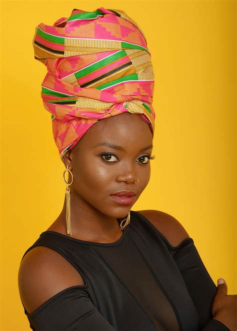 African Print Head Wrapscarf Pinkbeige Head Wrap Scarf Head Wrap Styles African Head Wraps