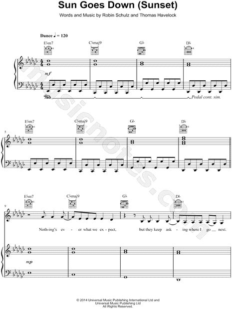 Robin Schulz Sun Goes Down Sheet Music In Eb Minor Transposable Download Print Sku