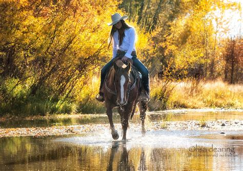 Cowgirl Riding Through Stream Big Lost Mountains Idaho Cowgirl