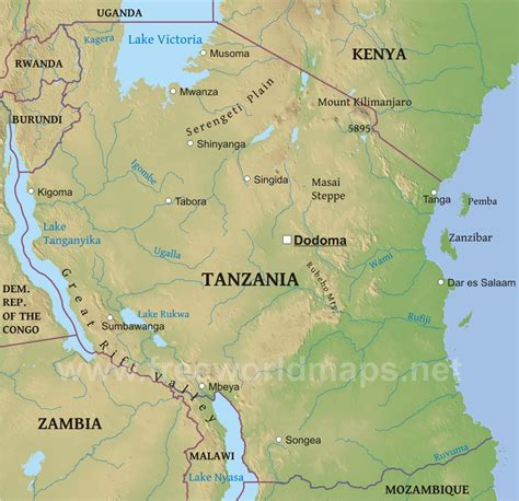 Physical Map Of Tanzania