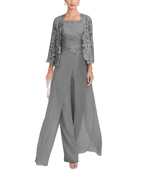 Grey Wedding Dress Pant Suit For Mother Of The Bride 2020 Silver Gray