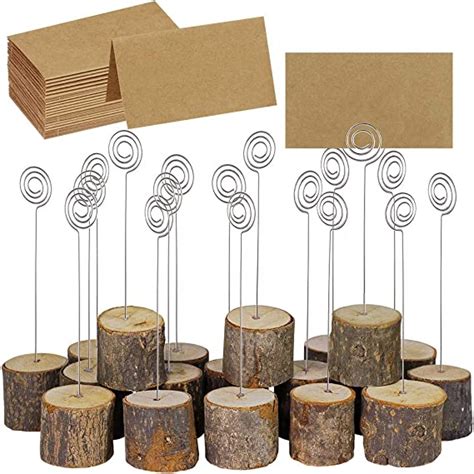 Supla 20 Pcs Rustic Wood Place Card Holders With Swirl Wire Wooden Bark