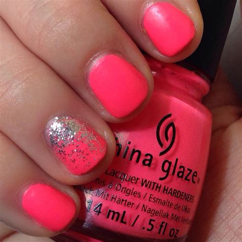 Neon Pink Nails And A Glitter Gradient China Glazes Thistle Do Nicely