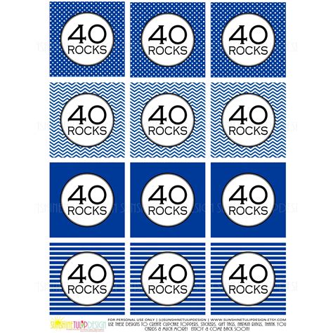 Printable 40th Birthday 40 Rocks Cupcake Toppers And Party Favor Tags