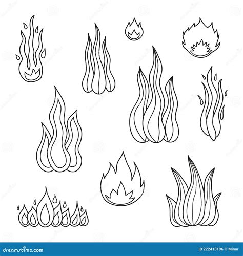 Set Of Doodle Fire Flames Stock Vector Illustration Of Flaming