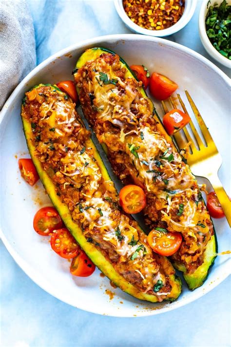 Scoop out flesh with a small spoon and set aside. The BEST EVER Italian Stuffed Zucchini Boats - The Girl on Bloor in 2020 | Healthy beef recipes ...