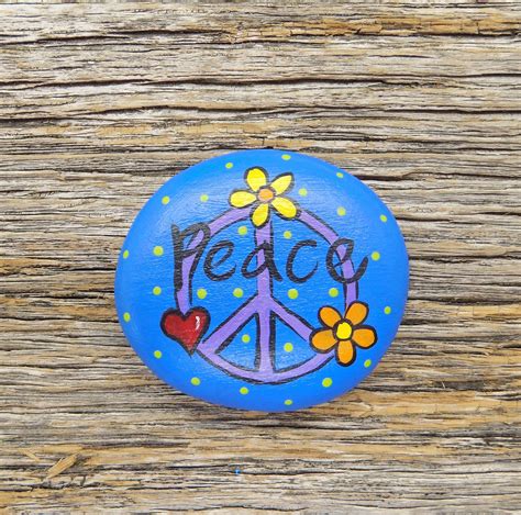Peace Hand Painted Rock Decorative Accent Stone Etsy In 2020 Hand