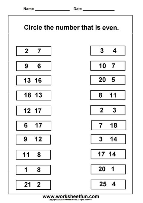 Even & Odd Numbers – 2 Worksheets | Number worksheets kindergarten