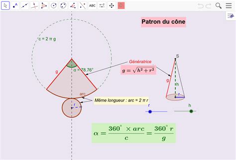 Patron Du Cône Calcul De Langle Geogebra