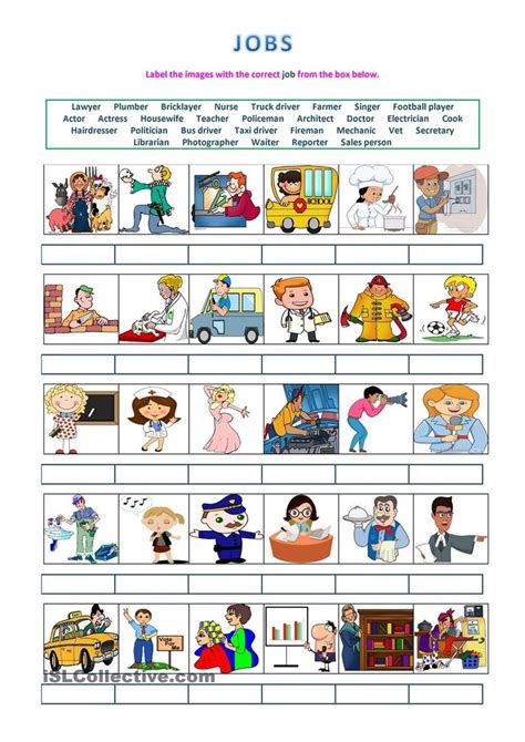 Students fill in the comic book to their liking. Jobs - labelling activity | Ensino de inglês