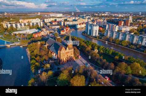 Aerial Top View Kaliningrad Russia Fishing Village Cathedral On