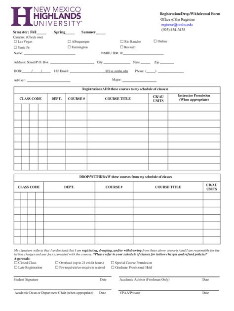 Fillable Online Its Nmhu Complete School Withdrawal Form Fax Email
