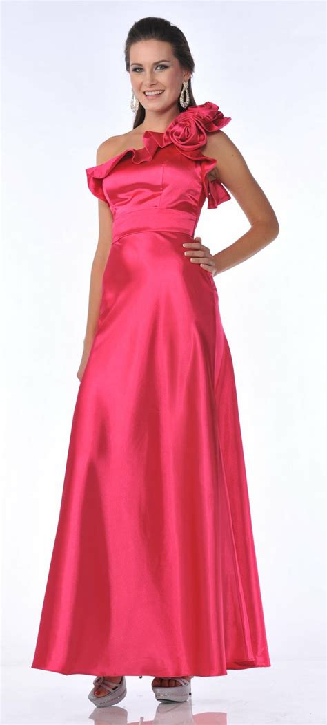Make a statement in our hot pink dresses. Hot Pink Formal Gown Rosette Adorned Single One Strap Long ...