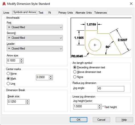 Symbols And Arrows Tab Dimension Style Manager Autocad 2022