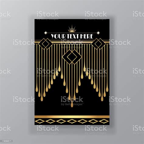 Art Deco Template Goldenblack A4 Page Menu Card Invitation Stock