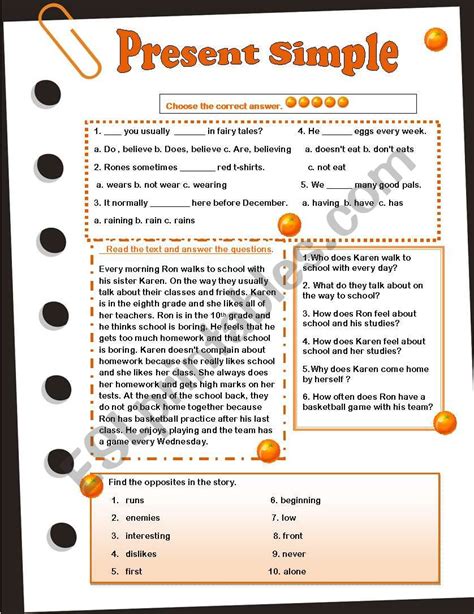 Present Simple And Reading Comprehension ESL Worksheet By Moma