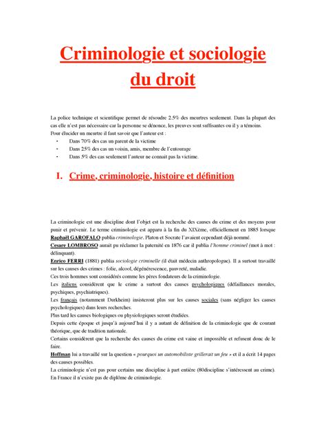 Criminologie Et Sociologie Du Droit Criminologie Et Sociologie Du