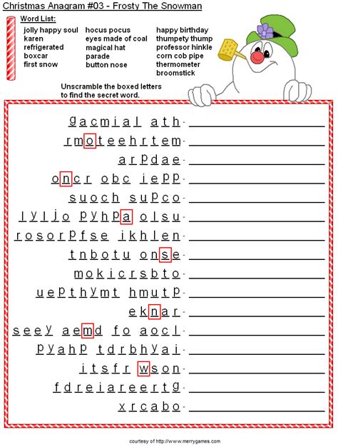 Frosty Anagram Sheet Free Christmas Printables Christmas Activities
