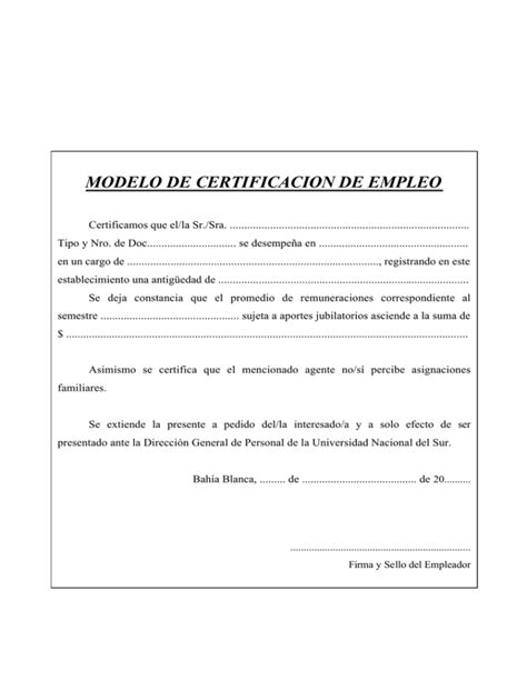 Certificacion De Empleo Modelo