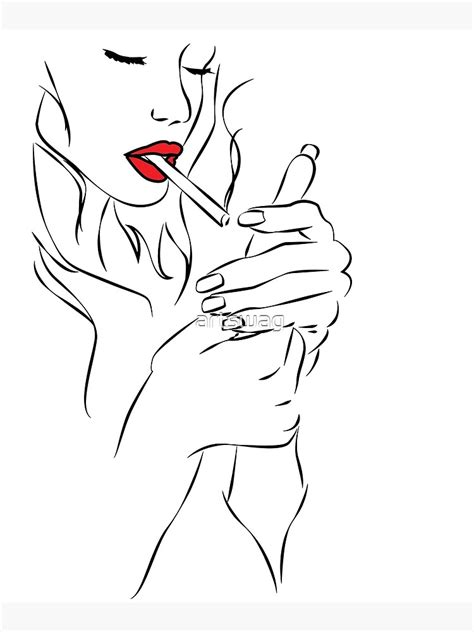 Smoking Girl Line Art Mounted Print For Sale By Artswag Redbubble