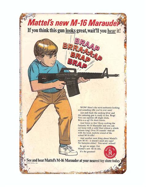 Mattels New M16 Marauder Toy Gun Metal Tin Sign Vintage Style