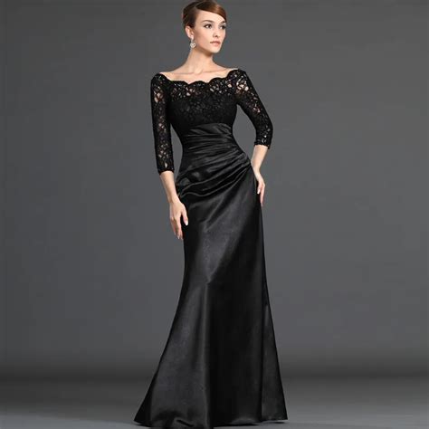 Fashion Black Dinner Banquet Long Evening Dress Elegant Lace Stain