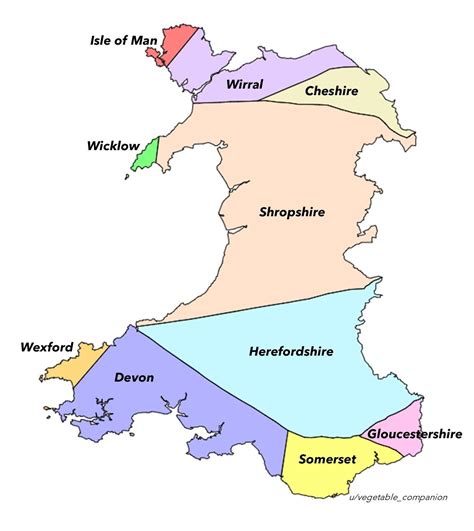 Nearest Non Welsh Counties Boroughs And Crown Dependencies Rwales
