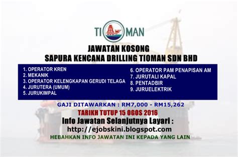 Sapura industrial berhad is a subsidiary of sapura holdings sdn. Jawatan Kosong Sapura Kencana Drilling Tioman Sdn bhd - 15 ...