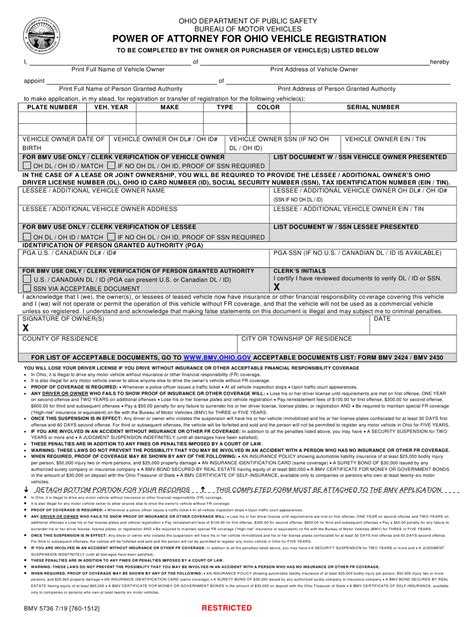 Form Bmv5736 Download Printable Pdf Or Fill Online Power Of Attorney