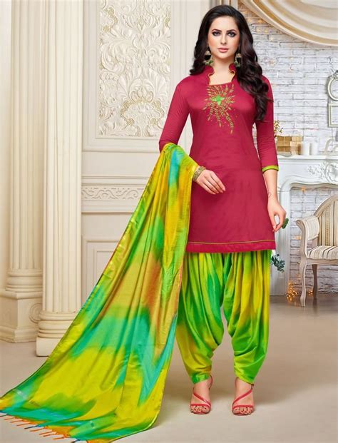 Pink Silk Punjabi Patiala Salwar Kameez Suit With Hand Work Dress Material Straightsuits