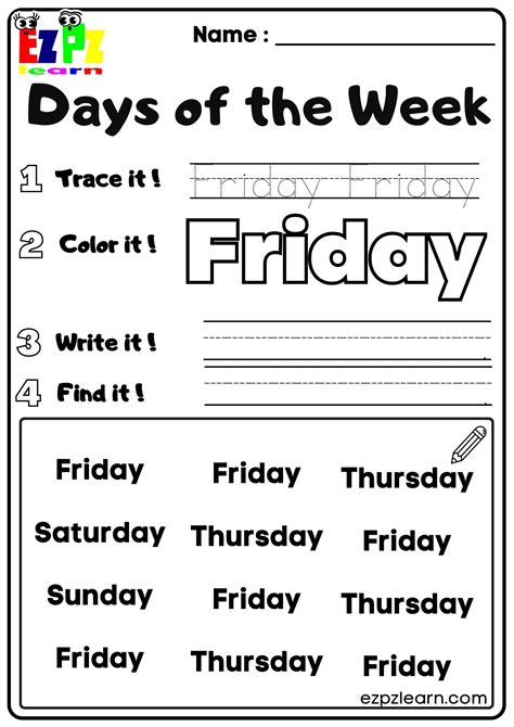 Friday Days Of The Week Kids Activity