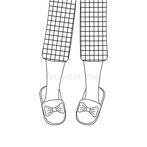 Legs Of Girls In Pajamas And Slippers Black Outline Isolated Vector