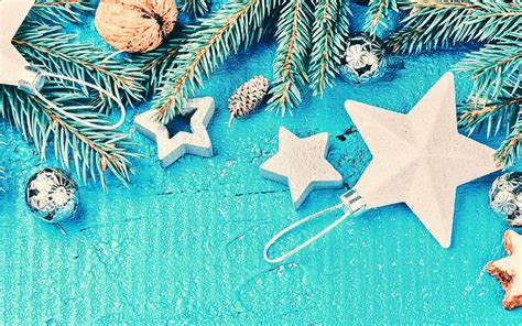 2k Free Download Xmas Decoration Fir Branches Christmas Star Blue