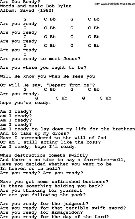 Bob Dylan Song Are You Ready Lyrics And Chords
