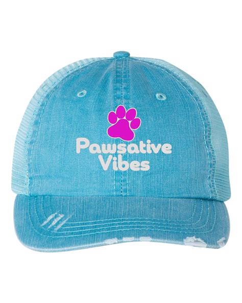 Womens Embroidered Pawsative Vibes Dog Baseball Cap Blue And Pink