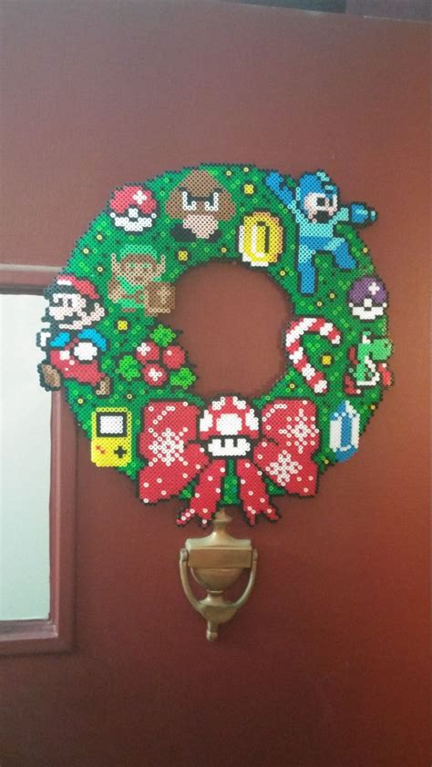 Retro 8 Bit Nintendo Perler Fuse Bead Christmas Holiday Wreath