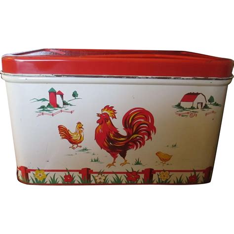 Vintage Decoware chicken farm house scene bread box | Vintage bread boxes, Vintage tins, Vintage ...