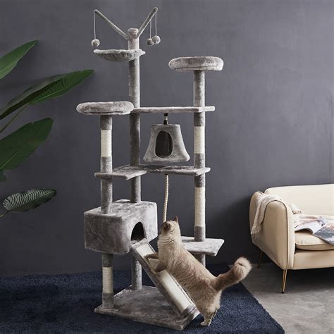 Cat Tree Cat Tower Tall Cat Climbing Stand With Plush Perch And Toys For