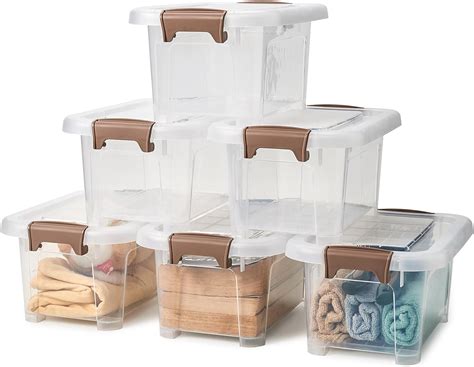 Ezoware 44l Plastic Lidded Storage Box Set Of 6 Small Clear Stackable