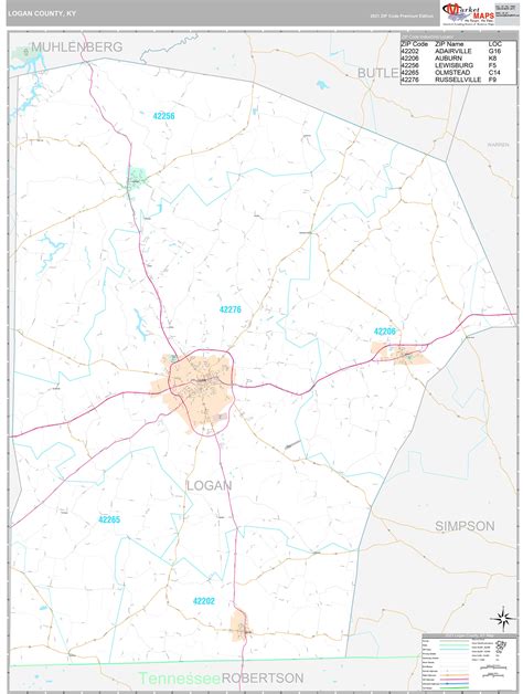 Logan County Ky Wall Map Premium Style By Marketmaps