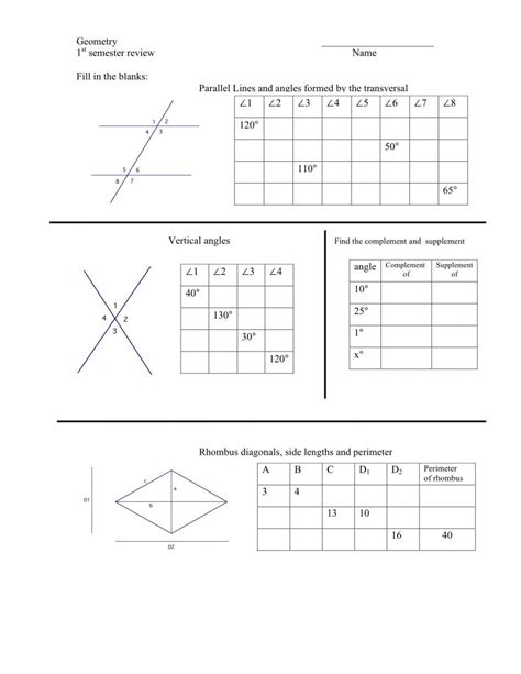 Angle Pair Relationships Practice Worksheet